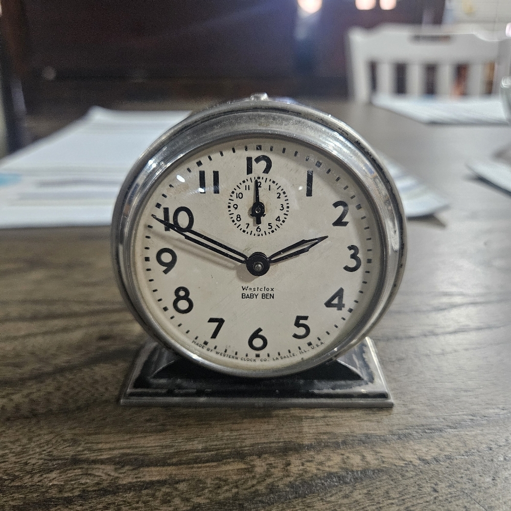 Vintage 1935 Westclox Baby Ben Style 4 #61N Alarm Clock Ivory W/Brass Trim